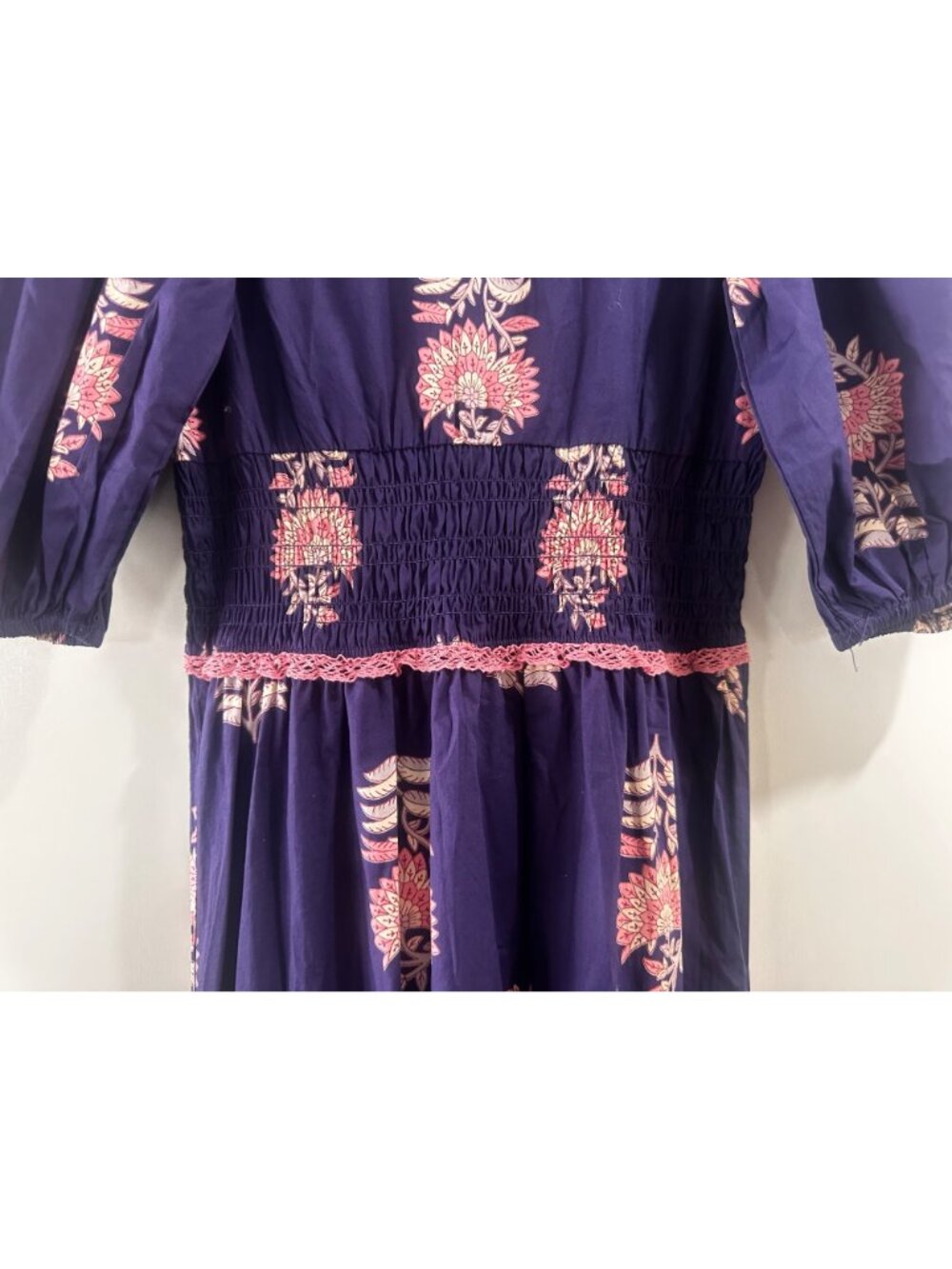 SONMER Peasant Magnolia Maxi Dress Small Womens Purple Ballon Sleeves Smocked - Picture 15 of 16